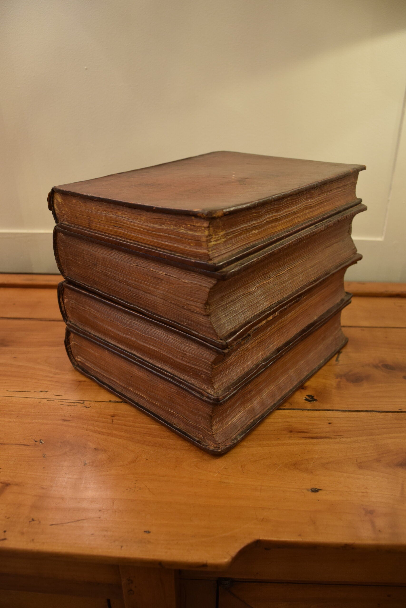 French Early 1900s Stack of Leather Books Tantalus Liquor / Drinks Box