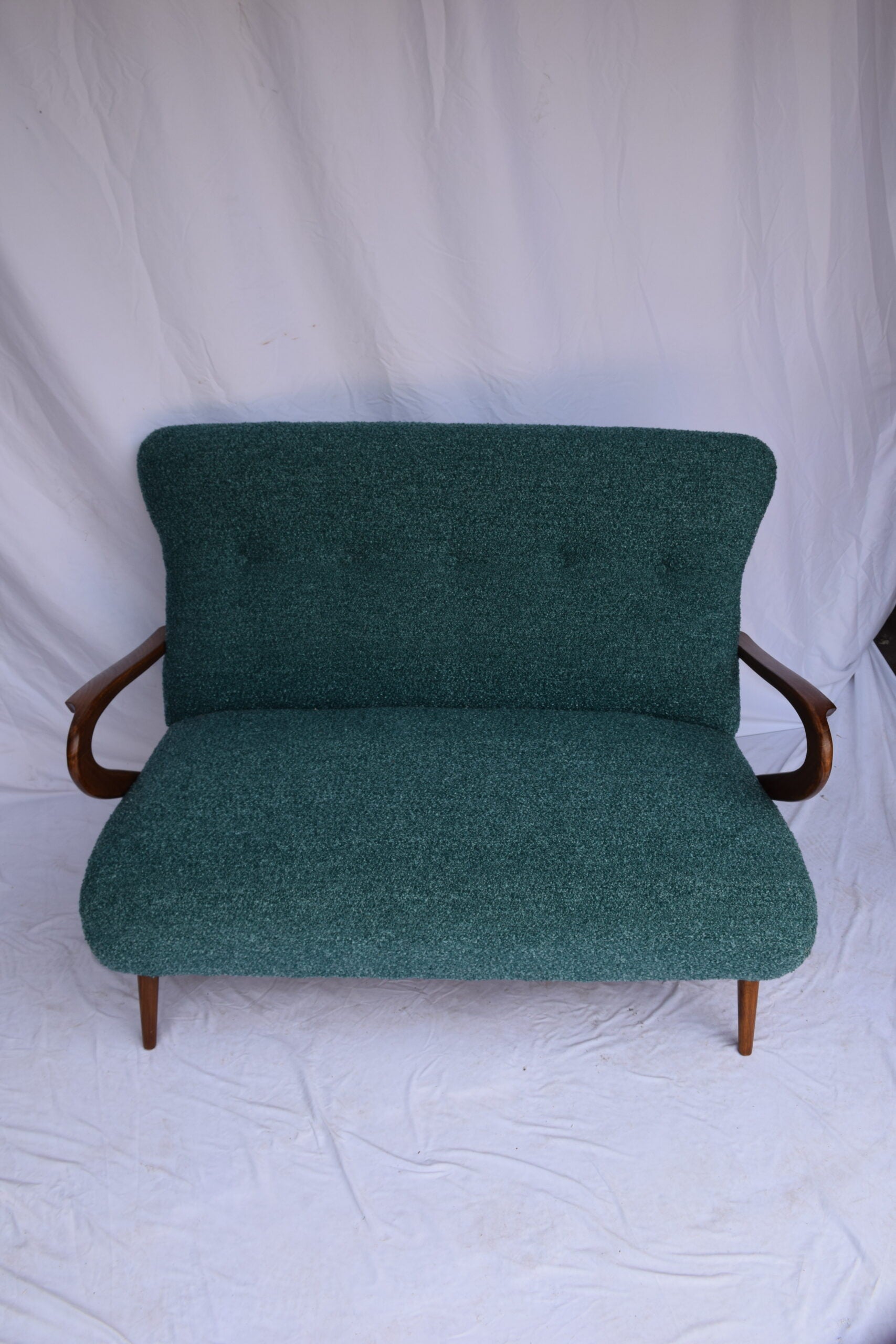 Italian Mid-Century Settee - Sofà Carlo Mollino Style in Teal Green