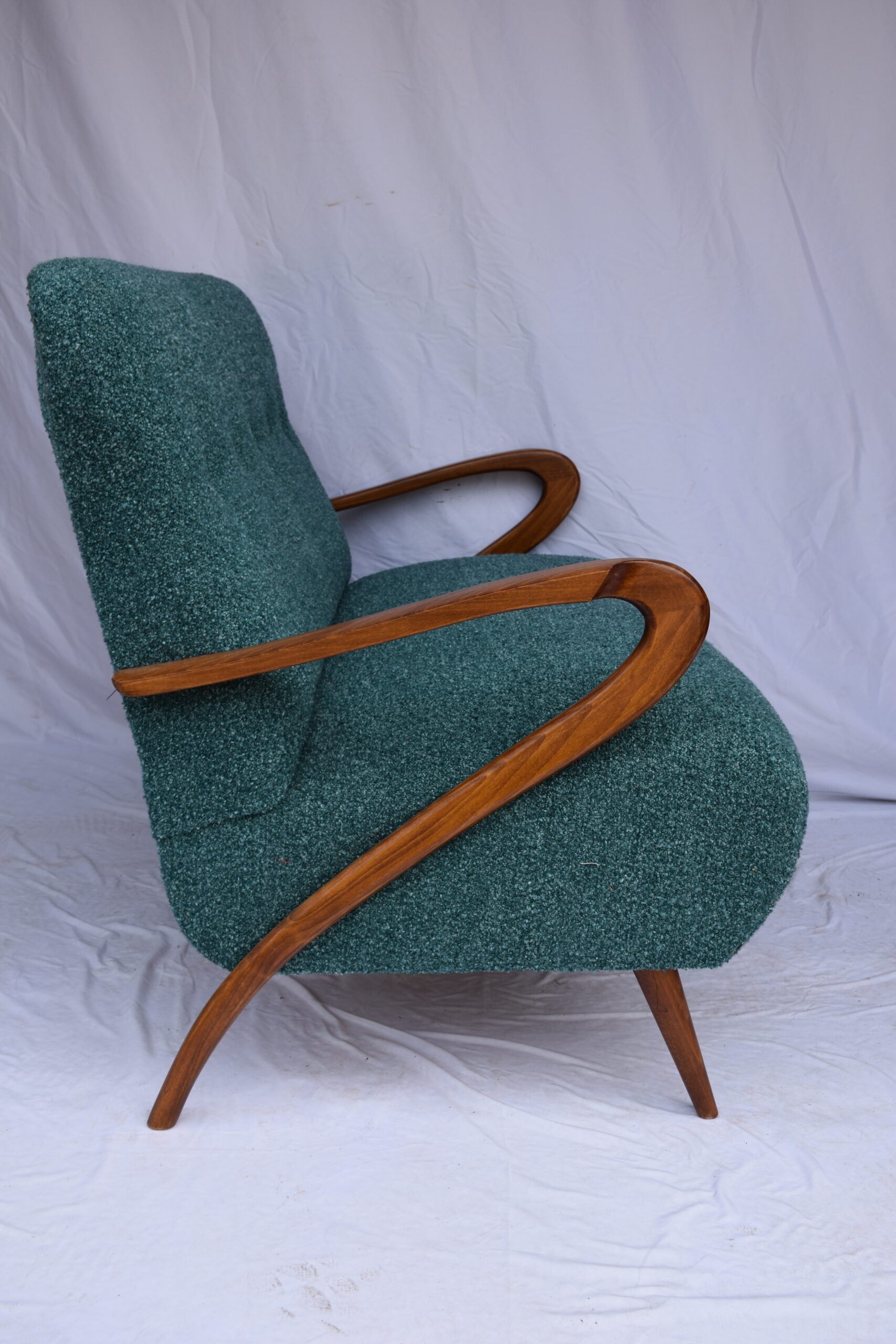 Italian Mid-Century Settee - Sofà Carlo Mollino Style in Teal Green