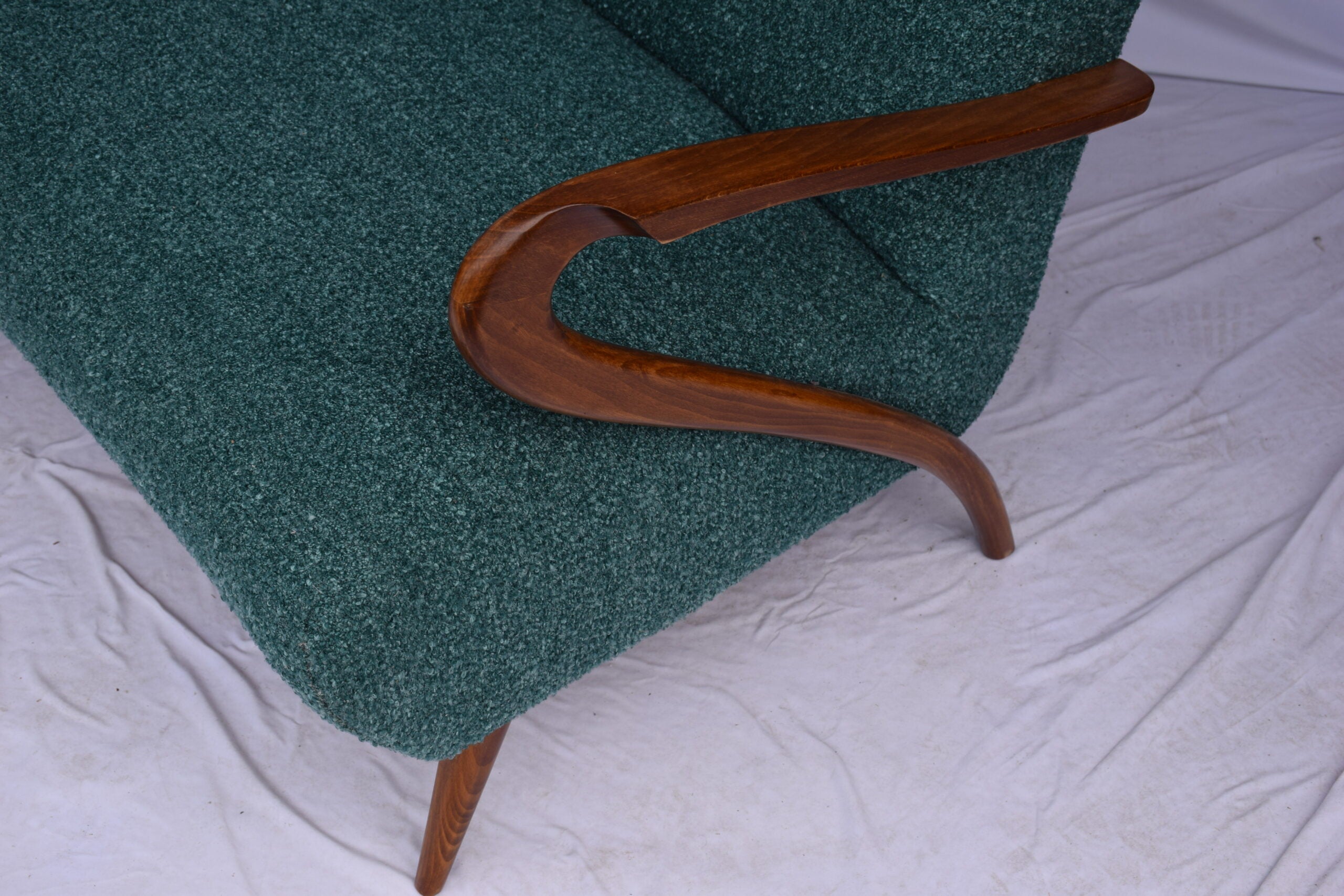 Italian Mid-Century Settee - Sofà Carlo Mollino Style in Teal Green