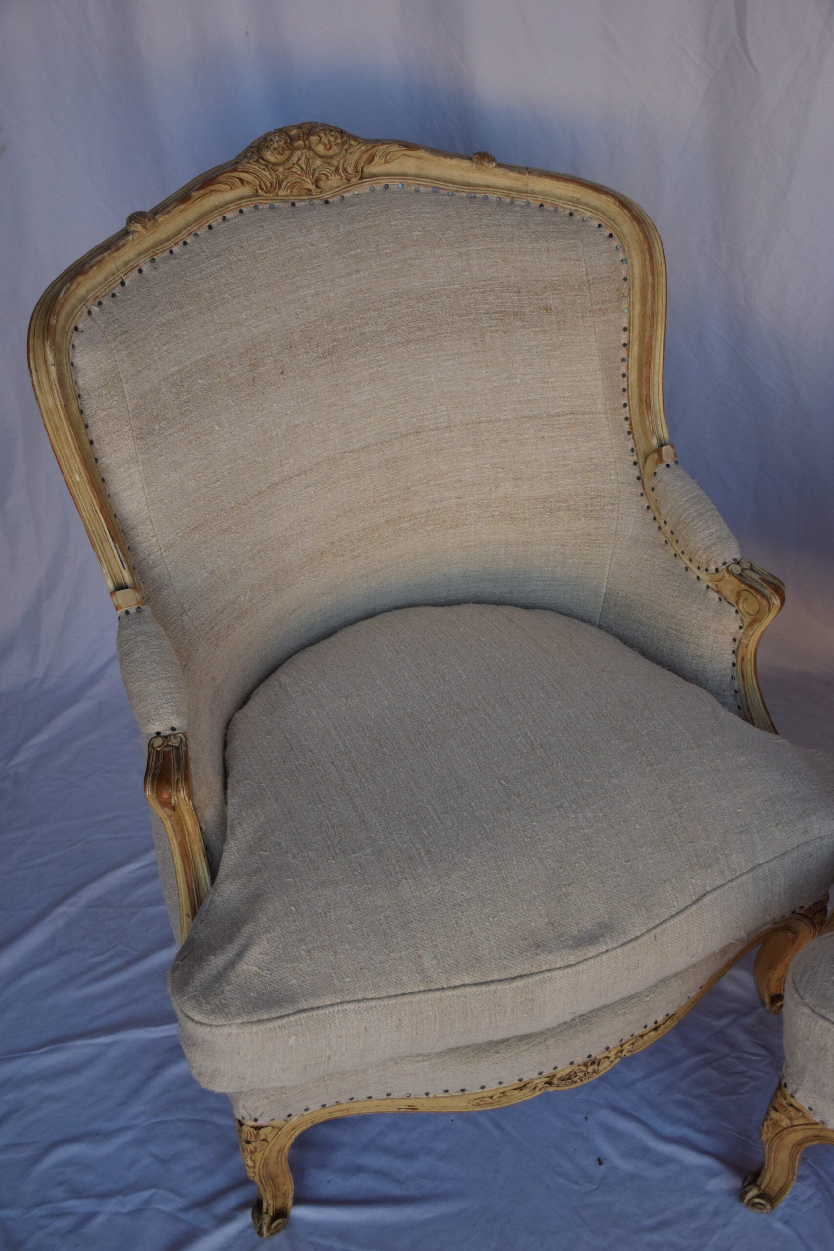 Pair of Bergere Chairs with French Linen Upholstery