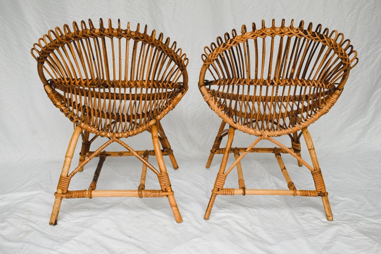 Pair of Franco Albini Style Bamboo Lounge Chairs c. 1950's