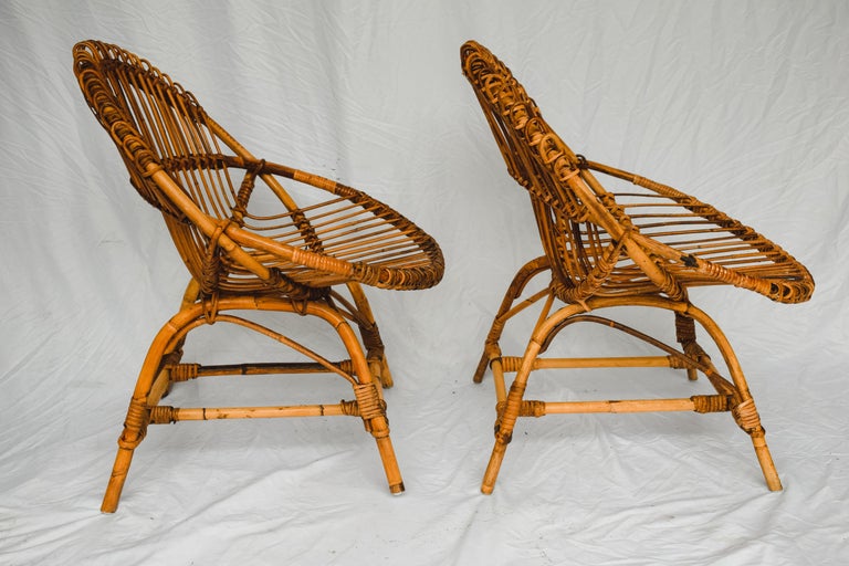 Pair of Franco Albini Style Bamboo Lounge Chairs c. 1950's
