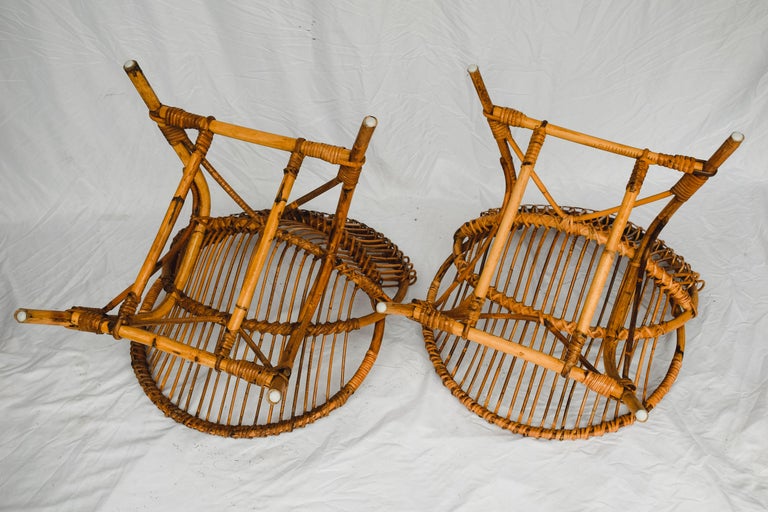 Pair of Franco Albini Style Bamboo Lounge Chairs c. 1950's