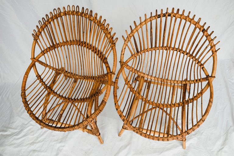 Pair of Franco Albini Style Bamboo Lounge Chairs c. 1950's