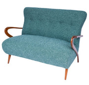 Italian Mid-Century Settee - Sofà Carlo Mollino Style in Teal Green