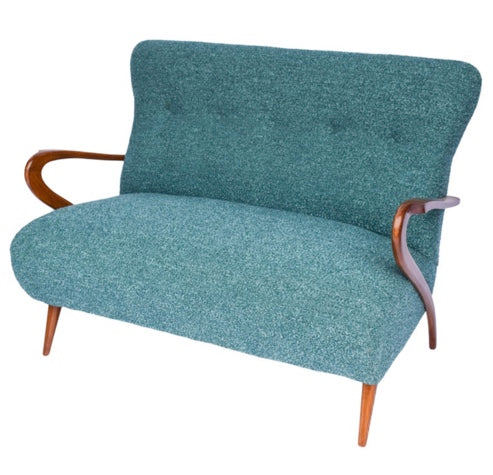 Italian Mid-Century Settee - Sofà Carlo Mollino Style in Teal Green
