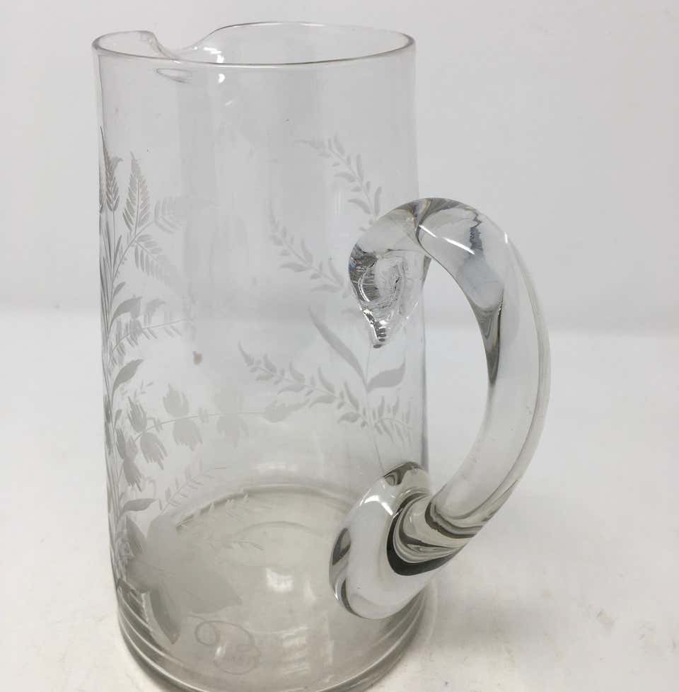 19th Century Etched Glass Pitcher
