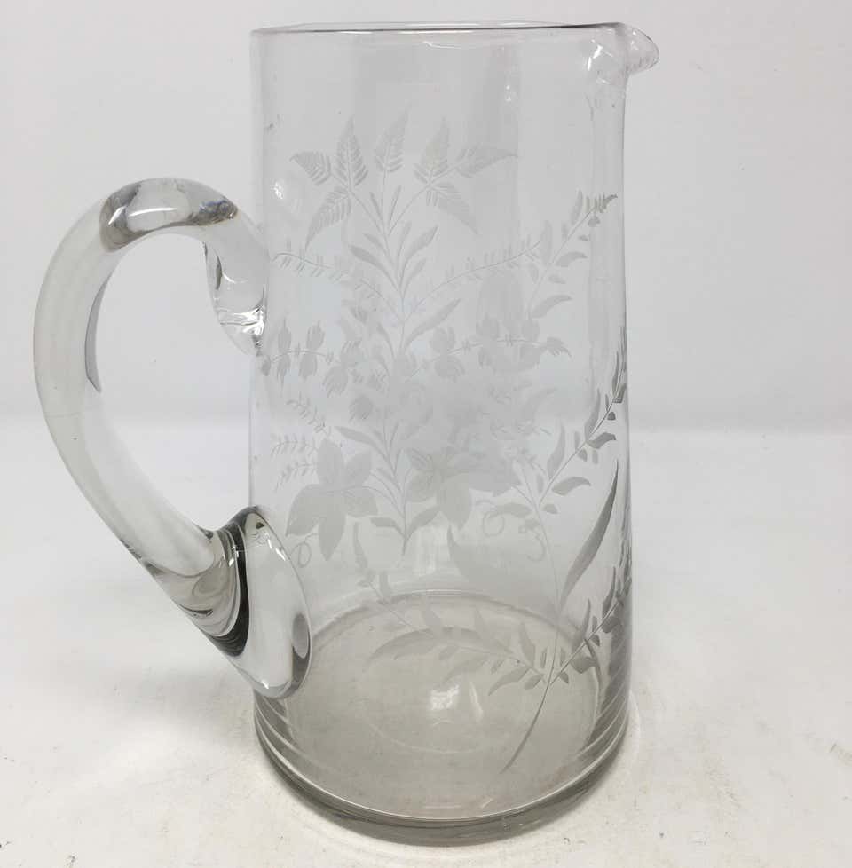 19th Century Etched Glass Pitcher