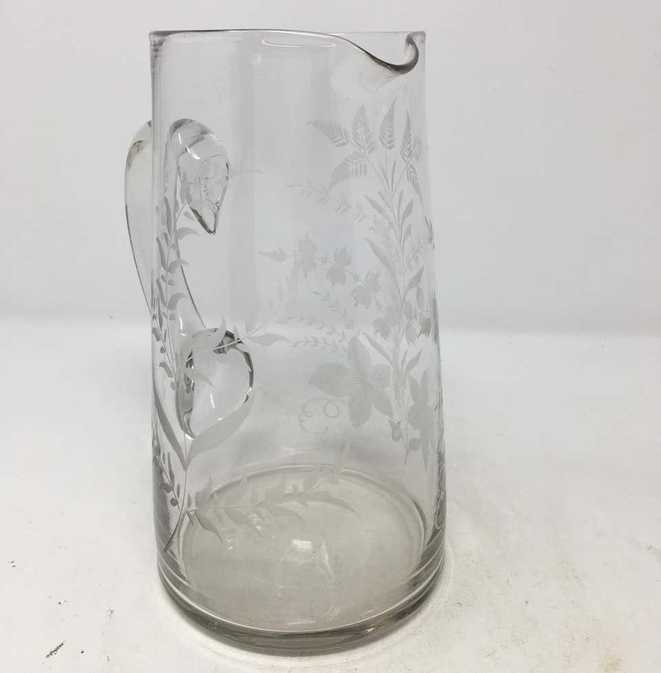 19th Century Etched Glass Pitcher