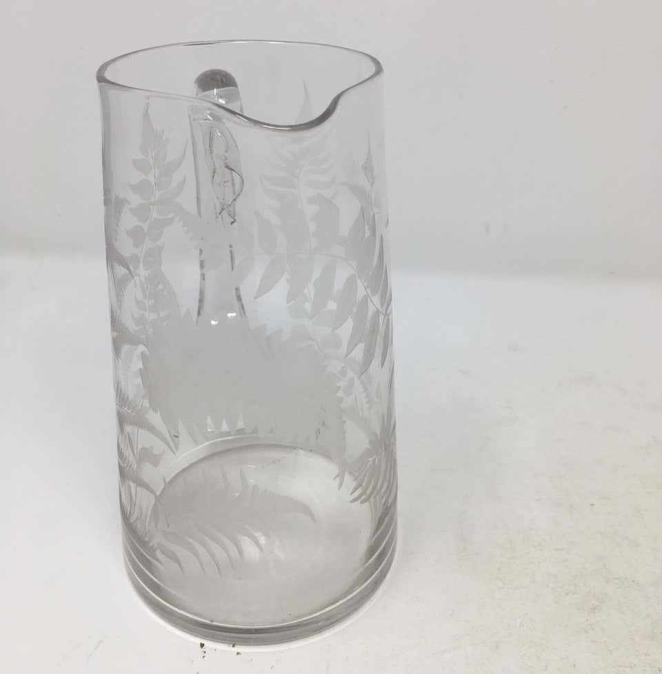 19th Century English Etched Glass Pitcher