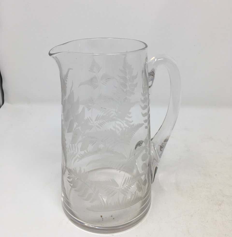19th Century English Etched Glass Pitcher