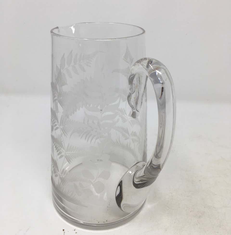 19th Century English Etched Glass Pitcher