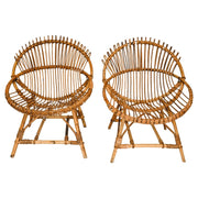 Pair of Franco Albini Style Bamboo Lounge Chairs c. 1950's