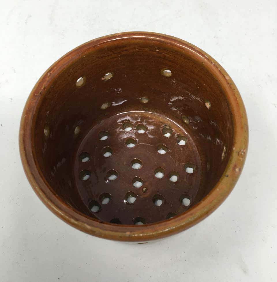 Antique French Terracotta Glazed Cheese Mould or Cheese Strainer